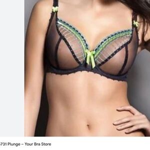 Freya Arabella 30J (UK) 30M (US) Brown w Apple Green & purple trim plunge Bra